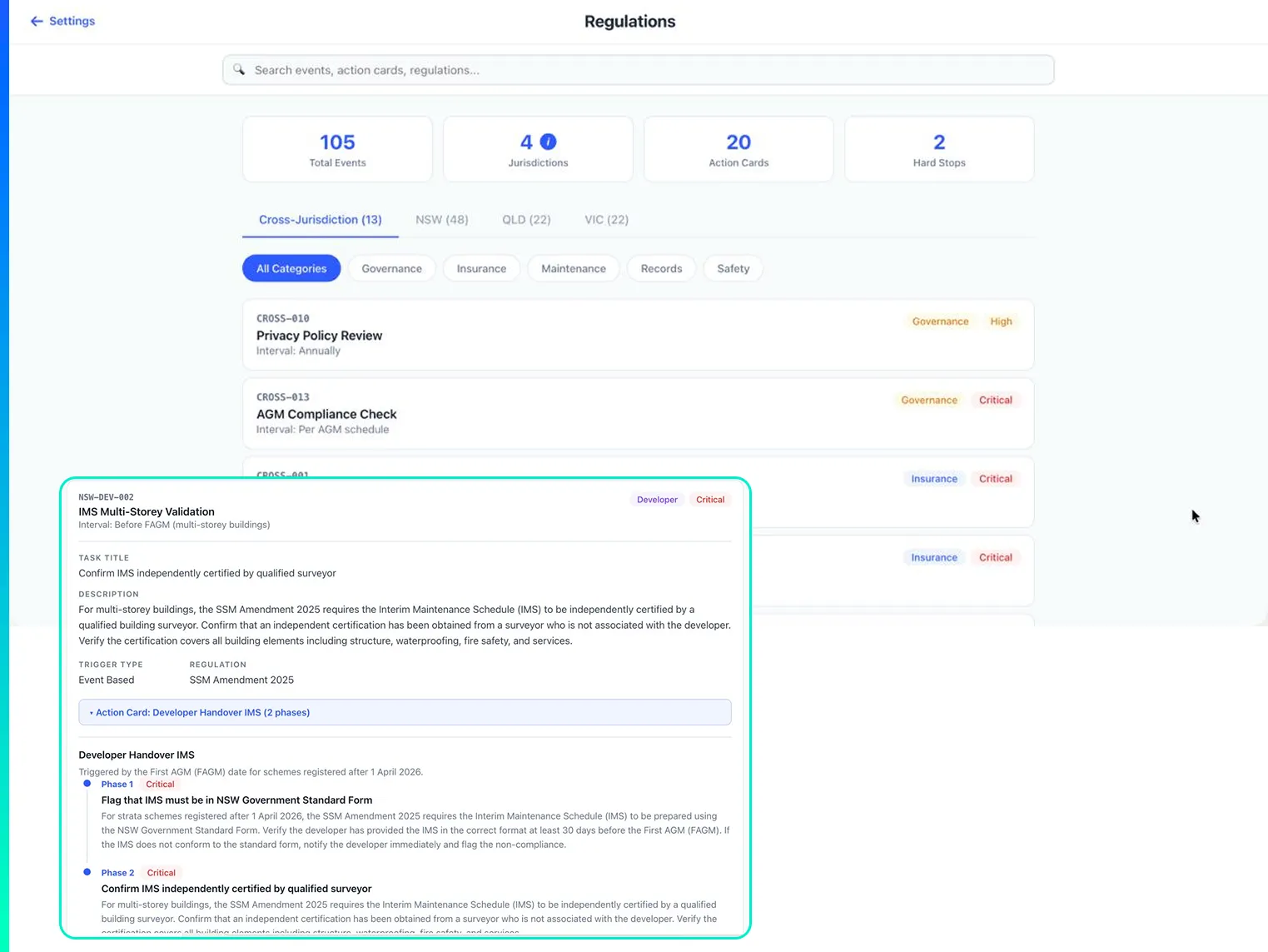NEHLA Regulations - compliance tracking across NSW, QLD, and VIC