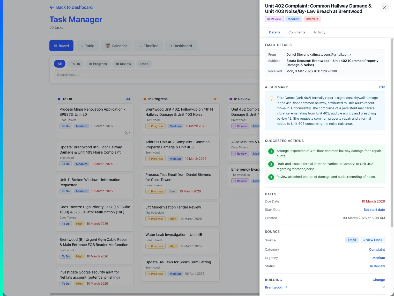 NEHLA Task Manager - AI-powered Kanban board with task summaries and suggested actions